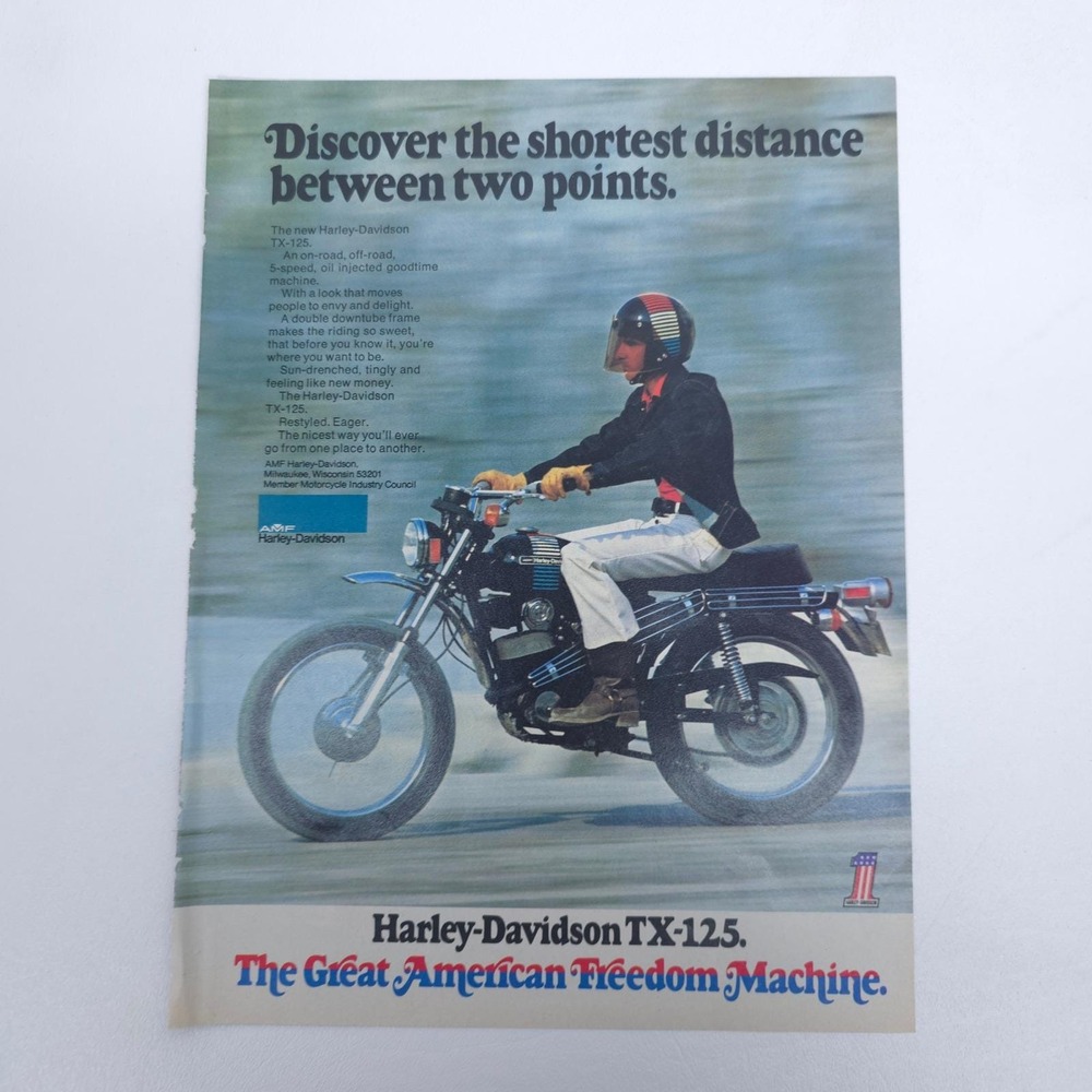 Harley Davidson TX-125 Vintage Print Ad Freedom Machine Motorcycle Retro Art